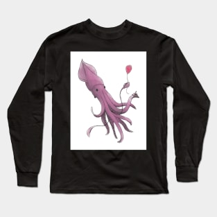 Giant Squid with Cake and Balloon - Happy Birthday Long Sleeve T-Shirt